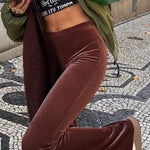 Solid color velvet elastic high waist slim casual bootcut pants for women fashion pants