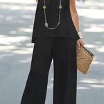 Fashion casual halter neck solid color sleeveless wide-leg pants set