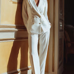 White Structured Double-Breasted Blazer & Straight-Leg Trousers Suit