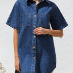 Loose Short Sleeves Split-Joint Lapel Mini Dresses Shirt Dress