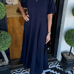 Women's Puff Sleeve Round Neck Long Dress