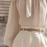 Polka Dot Cold-Shoulder Chiffon Blouse With Scarf Tie