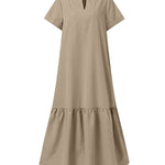 A-Line Loose Solid Color Split-Joint V-Neck Maxi Dresses