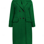 Long Sleeves Loose Buttoned Pockets Solid Color Split-Joint Stand Collar Woolen Coat