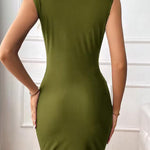 Bodycon Sleeveless Pleated Solid Color Mock Neck Mini Dresses