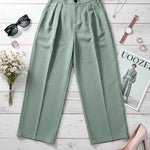 Loose Buttoned Pleated Solid Color Pants Trousers