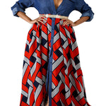 Long Sleeves Loose Buttoned Elasticity Printed Split-Joint Lapel Maxi Dresses