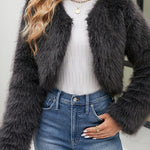 Stylish Long Sleeve Short Casual Faux Fur Jacket