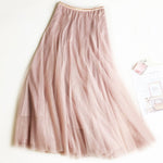 Solid Color Loose Elastic-Waist Mesh Skirt