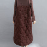 Simple Split-Joint High-Neck H-Line Quilted Midi Dress