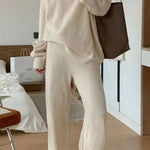 Casual Lapel Sweater and Wide-leg Pants Two-piece Suit