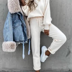 Casual Solid Color High Collar Pencil Pants Suits