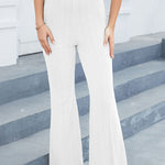 Solid striped skinny bootcut high-waisted athleisure trousers