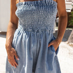 Easy Breezy Denim Smocked Pocketed Casual Romper