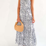 Elegant Loose Fashion Trend Print Lace Up Swing Dress