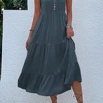 Loose Sleeveless Pleated Split-Joint V-Neck Midi Dresses
