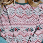 Printed Christmas Contrast Color Long Sleeve Pullover Sweatshirt
