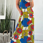 Floral Unique Printed One Shoulder Pocketed Loose Maxi Dress