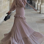 V-neck Lantern Sleeve High-Waisted Tiered Ruffle Maxi Dress
