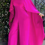 Cape Loose Pockets Solid Color Round-Neck Jumpsuits