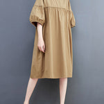 Loose Short Sleeves Solid Color Round-Neck Midi Dresses