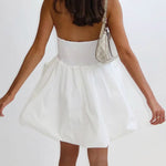 A-Line High Waisted Elasticity Pleated Pockets Solid Color Tube Mini Dresses