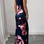 Bodycon Sleeveless Contrast Color Flower Print Round-Neck Maxi Dresses