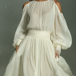 Women's Ivory White Chiffon Off-the-shoulder Long Dress