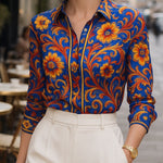 Long Sleeves Buttoned Flower Print Lapel Blouses&Shirts Tops