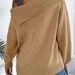 Solid Color Casual One Shoulder Long Sleeve Knitted Sweater