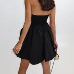 A-Line High Waisted Elasticity Pleated Pockets Solid Color Tube Mini Dresses