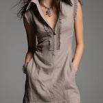 Vintage Cotton And Linen Sleeveless Mini Dress With Lace Trim