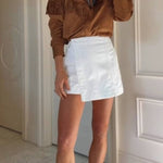 Irregular white A-line skirt