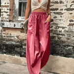 Loose Plus Size Elasticity Pockets Solid Color Pants