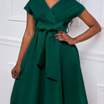 Bowknot Lace-Up Solid Color V-Neck Midi Dresses