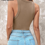 Round Neck Ribbed Tank Top With Bra Pads