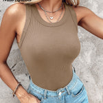 Round Neck Ribbed Tank Top With Bra Pads