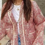 Loose Fashion Versatile Printed Cardigan Long Sleeve Cotton-padded Jacket