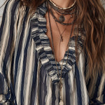 Bohemian Striped Chiffon Blouse With Ruffles