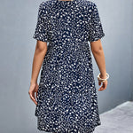 Short Sleeves Flower Print Split-Joint V-Neck Mini Dresses