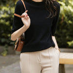 Simple Solid Color Round-Neck Short Sleeves Sweater