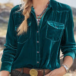 Women's retro gold velvet long-sleeved shirt