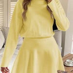 A-line High Waisted Elasticity Solid Color Round-neck Mini Dresses Sweater Dresses