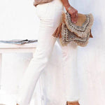 High-Waisted Frayed Hem Straight-Leg Cropped Jeans