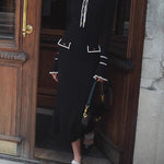 Long Sleeves Pleated Ruffled Split-Joint Lapel Maxi Dresses Sweater Dresses