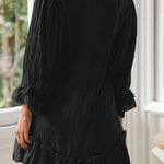 Loose Long Sleeve Ruffle Hem Cotton Linen Dress