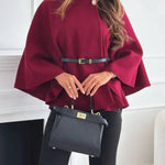 Elegant Moment Woolen Button Turtleneck Belted Oversized Cape