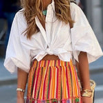 Loose Mid-length Sleeve Bow White Shirt