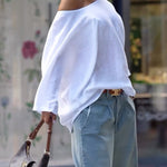 Long Sleeves Loose Solid Color One-Shoulder T-Shirts Tops