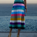 A-Line Loose Belted Contrast Color Split-Joint Striped Skirts Bottoms